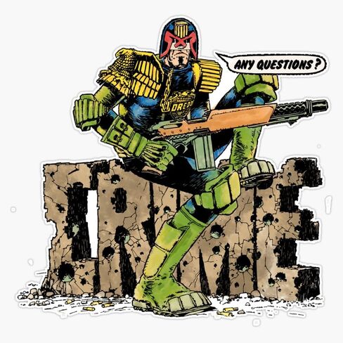 MAGNET Crime Any Questions? - Inspired By 2000Ad / Judge Dredd Magnetic Vinyl Sticker Decal Magnet 5" in Saudi Arabia