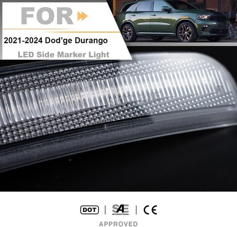 LED Side Marker Light Replacement for 2021 2022 2023 2024 Dod'ge Durango Super Bright Xenon White Full LED Front Bumper Fender Sidemarker Lamp Kit Left & Right OEM 68476818AA Smoked Lens in Saudi Arabia