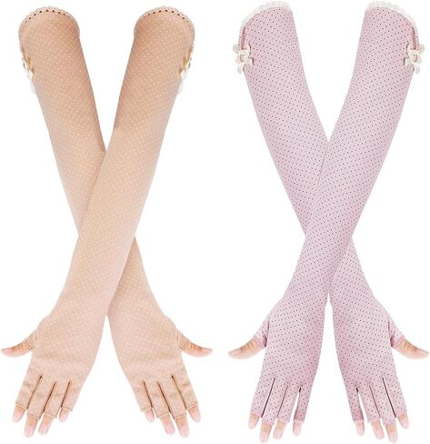 2 Pairs Women UV Sun Protection Driving Gloves, Long Open Fingertips Protective Gloves for Outdoor Sports Summer Supplies in Saudi Arabia