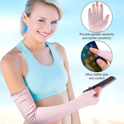2 Pairs Women UV Sun Protection Driving Gloves, Long Open Fingertips Protective Gloves for Outdoor Sports Summer Supplies in Saudi Arabia
