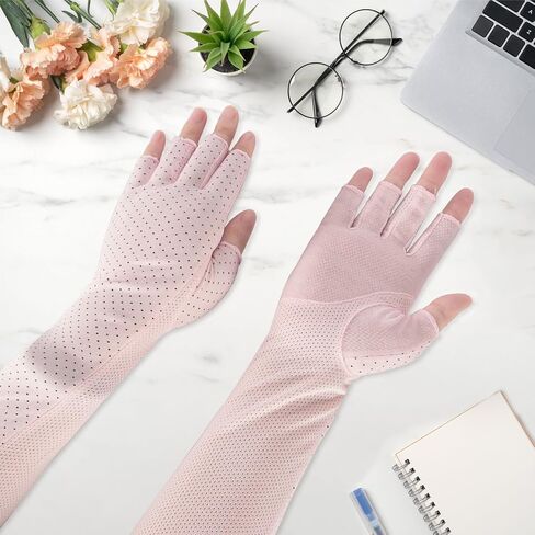 2 Pairs Women UV Sun Protection Driving Gloves, Long Open Fingertips Protective Gloves for Outdoor Sports Summer Supplies in Saudi Arabia