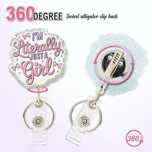 Glitter Badge Reel - Happy Cloud Retractable ID - إكسسوارات ممرضة لطيفة للعمل - مثالية للمعلمين والممرضات والطلاب - مقطع تماسيح متين مع المفاتيح in Kuwait