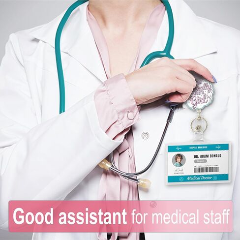 Glitter Badge Reel - Happy Cloud Retractable ID - إكسسوارات ممرضة لطيفة للعمل - مثالية للمعلمين والممرضات والطلاب - مقطع تماسيح متين مع المفاتيح in Kuwait