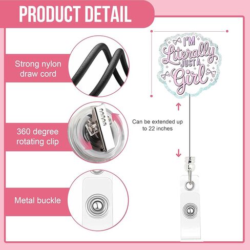 Glitter Badge Reel - Happy Cloud Retractable ID - إكسسوارات ممرضة لطيفة للعمل - مثالية للمعلمين والممرضات والطلاب - مقطع تماسيح متين مع المفاتيح in Kuwait