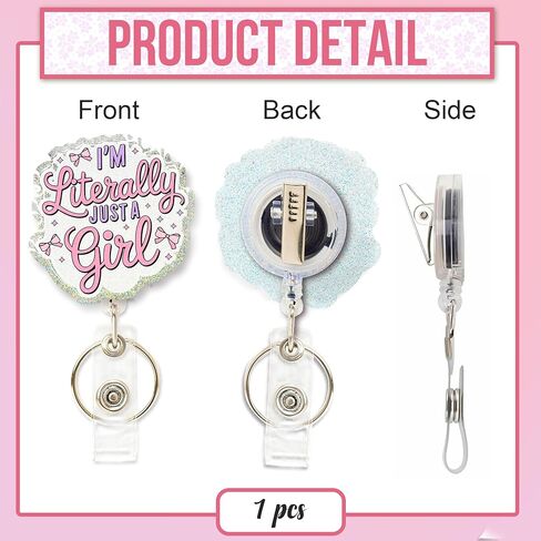 Glitter Badge Reel - Happy Cloud Retractable ID - إكسسوارات ممرضة لطيفة للعمل - مثالية للمعلمين والممرضات والطلاب - مقطع تماسيح متين مع المفاتيح in Kuwait