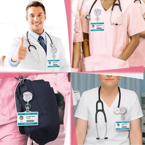 Glitter Badge Reel - Happy Cloud Retractable ID - إكسسوارات ممرضة لطيفة للعمل - مثالية للمعلمين والممرضات والطلاب - مقطع تماسيح متين مع المفاتيح in Kuwait