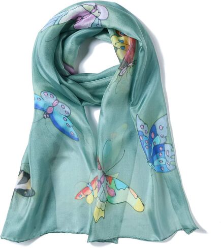 Invisible World Women's 100% Mulberry Silk Scarf Long Hand Painted Butterfly in Saudi Arabia