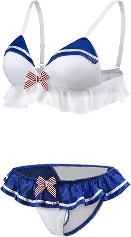 Littleforbig Women Nightwear Sexy Contrast Collar Sleeveless Backless Bikini Bra Panties Bikini Set in Saudi Arabia