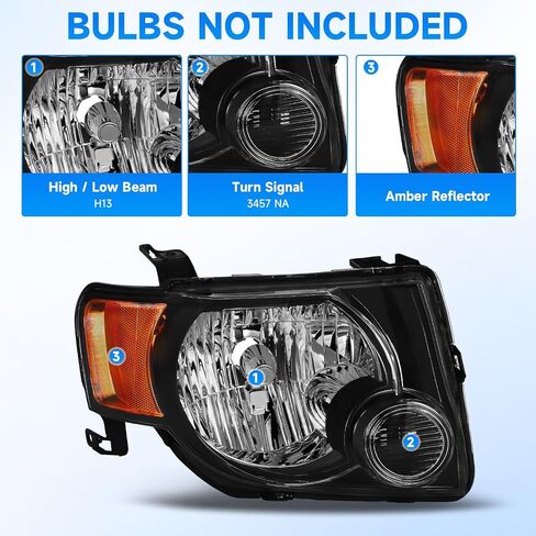 تجميع المصابيح الأمامية Elh Fit for 2008-2012 Ford Escape 08-12 Ford Escape (Chrome Housing with Amber Reflector-S) in Saudi Arabia