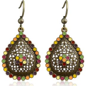 Bohemian Vintage Copper Sliver Teardrop Colorful Enamel Crystal Hook Earrings Ethnic Leaf Rhinestone Dangle Drop Earrings For Women Jewelry Gift in Saudi Arabia