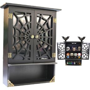 16'' Tall Solid Wood Gothic Cabinet with 2 Transparent Spider Web Doors Display - Small Novelty Halloween Shelf, Goth Floating Shelves Wall Decor Easy Hanging - Pre-Assembled in Kuwait