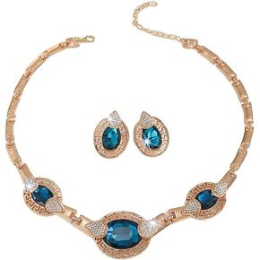 Alloy Crystal Statement Necklace Earrings Sets for Women Elegant Rose Gold Pendant Jewelry for Bridal Bridesmaid Weddings Parties Evening Events Special Occasions in Saudi Arabia