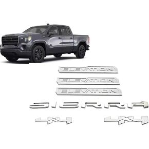6pcs Sierra Elevation 4x4 Emblems Truck Door الخلفية الخلفية شارة خطاب اللوحات اللوحة متوافقة مع 2019-2025 Sierra 1500 2500HD 3500HD (أسود لامع) in Kuwait
