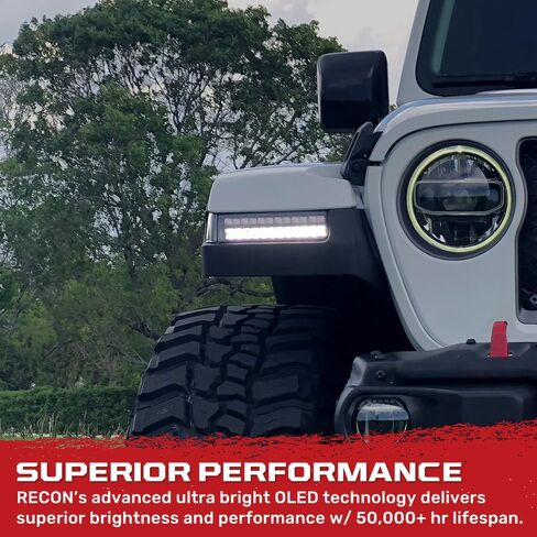 RECON - Fits 18-25 Jeep Wrangler JL & Gladiator Ultra Bright White DRL OLED Amber Scanning Switchback Turn Signals Fender Lights (Replaces OEM LED Only) (SMOKED LENS) in Saudi Arabia