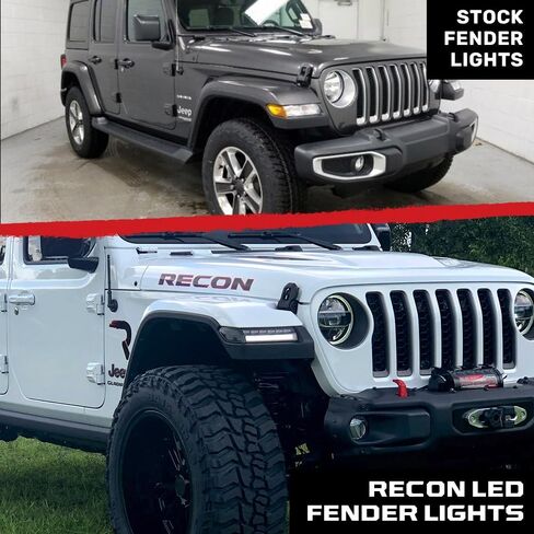 RECON - Fits 18-25 Jeep Wrangler JL & Gladiator Ultra Bright White DRL OLED Amber Scanning Switchback Turn Signals Fender Lights (Replaces OEM LED Only) (SMOKED LENS) in Saudi Arabia