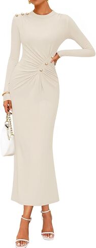 Zesica Womens 2025 Fall Long Sleeve Mock Neck Bodycon Midi Dress in Saudi Arabia