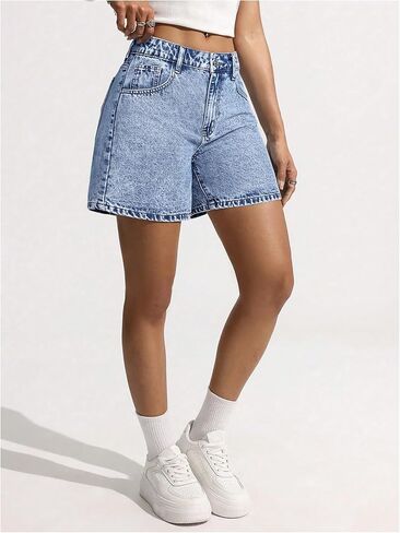 WDIRARA Women's Bow Embroidered Denim Shorts Y2k Straight Leg Jean Shorts in Saudi Arabia