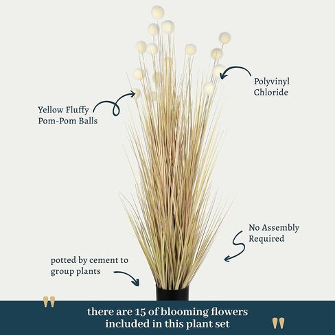 Kol 4ft الأعشاب الاصطناعية ذيل الحصان ، العشب Pompom Faux ، 47in POM POM PLANT في وعاء ، ديكور حديقة الزفاف في المكتب المنزلي ، نباتات الأرضية الداخلية في الهواء الطلق ، هدية المنزل in Kuwait