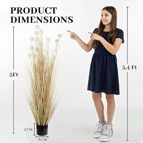 Kol 4ft الأعشاب الاصطناعية ذيل الحصان ، العشب Pompom Faux ، 47in POM POM PLANT في وعاء ، ديكور حديقة الزفاف في المكتب المنزلي ، نباتات الأرضية الداخلية في الهواء الطلق ، هدية المنزل in Kuwait