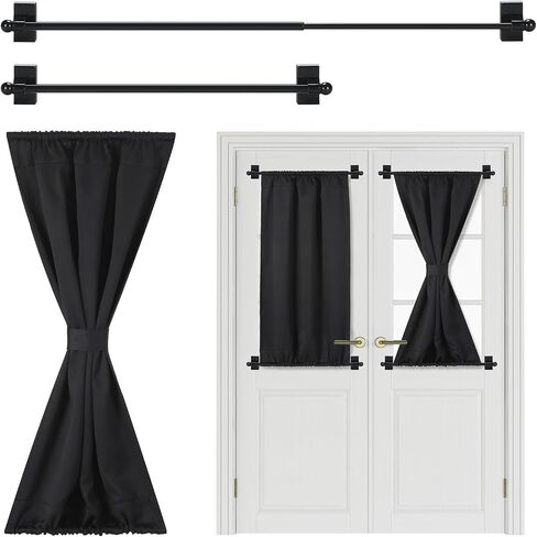 Chunful Blackout French Door Curtains for Privacy Darkening with 2 Adjustable 16-28inch Magnetic Curtain Rods and Tieback for Metal Front French Doors Window, 1 Panel, W25 x L40 Inch in Saudi Arabia