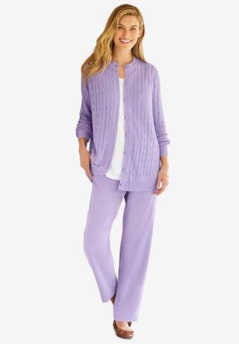 Woman Within Plus Size Cotton Cable Knit Cardigan Sweater in Saudi Arabia