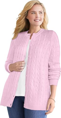 Woman Within Plus Size Cotton Cable Knit Cardigan Sweater in Saudi Arabia
