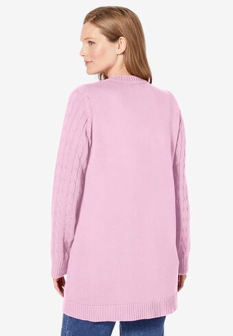 Woman Within Plus Size Cotton Cable Knit Cardigan Sweater in Saudi Arabia