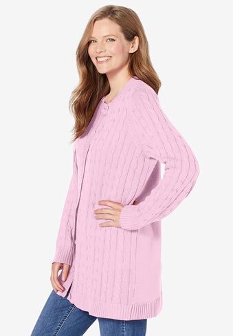 Woman Within Plus Size Cotton Cable Knit Cardigan Sweater in Saudi Arabia