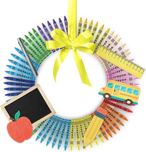 Sherr 11.8 Inch Teacher Appreciation Gifts Handmade Crayon Wreath First Day of School Back to School Ornaments Teacher's Day Thank You Decor Gift in Saudi Arabia