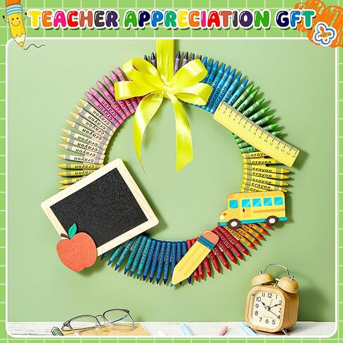Sherr 11.8 Inch Teacher Appreciation Gifts Handmade Crayon Wreath First Day of School Back to School Ornaments Teacher's Day Thank You Decor Gift in Saudi Arabia