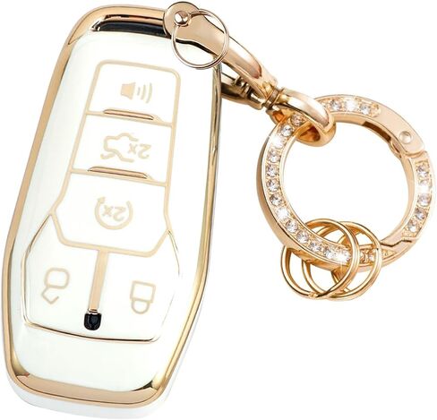LEERLY Key Fob Cover with Anti-lost Keychain Compatible with Ford Explorer Edge Fusion Titanium Mustang Lincoln MKC MKZ MKX White in Saudi Arabia