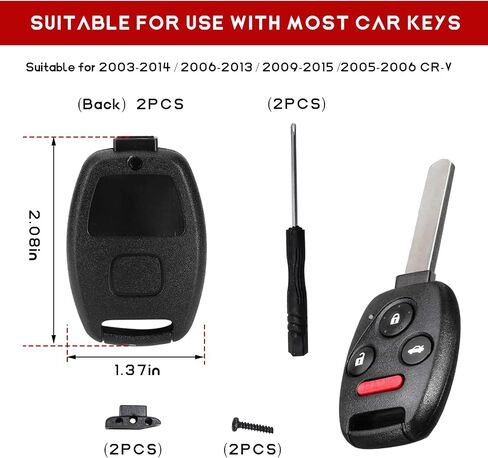 2 PCS Key Fob Case Shell, 3+1 Button NO Cutting Keyless Entry Remote Key Shell, Key Fob Case Replacement for 2003-2012 Accord / 2006-2013 Civic EX / 2009-2015 Pilot /2005-2006 CR-V in Saudi Arabia