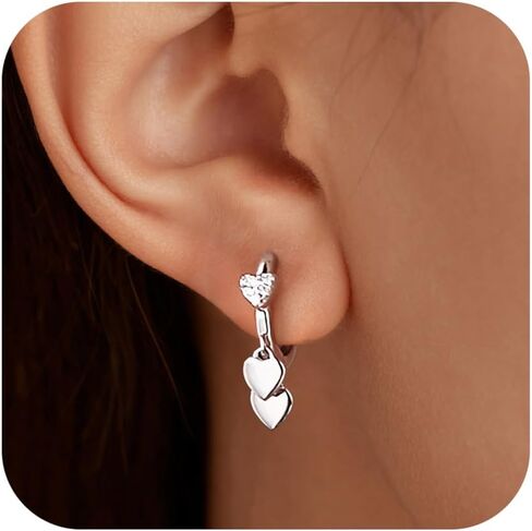 Lovecom 925 Sterling Silver Heart Dangling أقراط للنساء 14K Gold مطلي بذيفة CZ Hearts Charm Huggie Hoop أقراط لابنة عيد ميلاد هدايا مجوهرات الزفاف in Kuwait