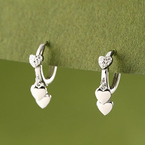Lovecom 925 Sterling Silver Heart Dangling أقراط للنساء 14K Gold مطلي بذيفة CZ Hearts Charm Huggie Hoop أقراط لابنة عيد ميلاد هدايا مجوهرات الزفاف in Kuwait