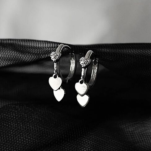 Lovecom 925 Sterling Silver Heart Dangling أقراط للنساء 14K Gold مطلي بذيفة CZ Hearts Charm Huggie Hoop أقراط لابنة عيد ميلاد هدايا مجوهرات الزفاف in Kuwait