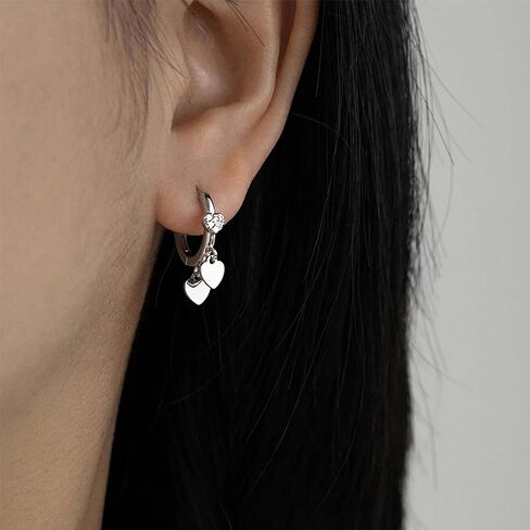 Lovecom 925 Sterling Silver Heart Dangling أقراط للنساء 14K Gold مطلي بذيفة CZ Hearts Charm Huggie Hoop أقراط لابنة عيد ميلاد هدايا مجوهرات الزفاف in Kuwait