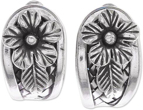 NOVICA Artisan Handmade Sterling Silver Drop Earrings Floral Thailand Hill Tribe [1 in L x 0.5 in W] ' Woven Flowers' in Saudi Arabia