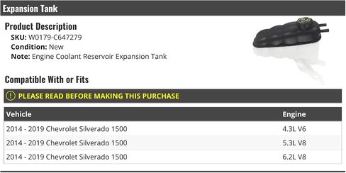 Engine Coolant Radiator Overflow Reservoir Expansion Tank - Compatible with 2014-2019 Chevy Silverado 1500 in Saudi Arabia
