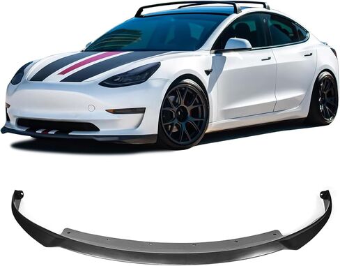 Ikon Motorsports ، Lip الأمامي المصد متوافق مع 2017-2023 Tesla Model 3 ، Ikon Style Front Lip Spoiler Dam Poly-Propylene-PP (Pactory Grade) in Kuwait
