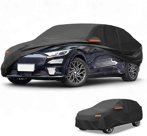 Car Cover Waterproof All Weather Sun Rain Protection Full Exterior Cover for Ford for Mustang Mach E 190T-PU Black with Left Side Zippers in Saudi Arabia