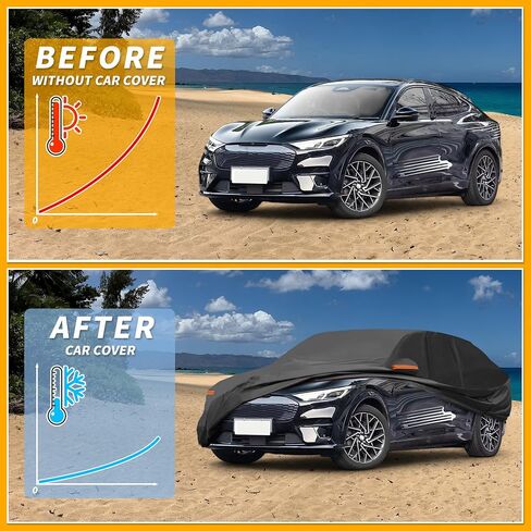 Car Cover Waterproof All Weather Sun Rain Protection Full Exterior Cover for Ford for Mustang Mach E 190T-PU Black with Left Side Zippers in Saudi Arabia