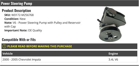 Power Steering Pump with Pulley and Reservoir with Cap - Compatible with 2000-2005 Chevy Impala 3.4L V6 in Saudi Arabia