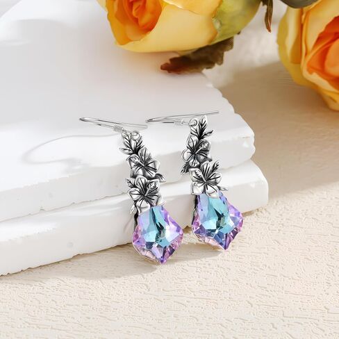 925 sterling Silver Vintage Vintage Opxidized Leverback Drang Drop أقراط مع بلورة زرقاء أرجوانية 16 مم من هدايا المجوهرات الذكرى النمسا للنساء in Saudi Arabia