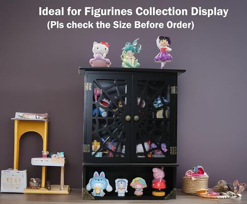 16'' Tall Solid Wood Gothic Cabinet with 2 Transparent Spider Web Doors Display - Small Novelty Halloween Shelf, Goth Floating Shelves Wall Decor Easy Hanging - Pre-Assembled in Kuwait