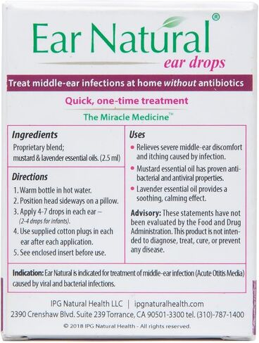 EarNatural® – Treatment for Middle-Ear Infections, Earache, Itching – Relief in Less Than a Minute - in a Single Treatment – 100% Natural Ingredients, Made in USA – US Patents Issued & Pending in Saudi Arabia