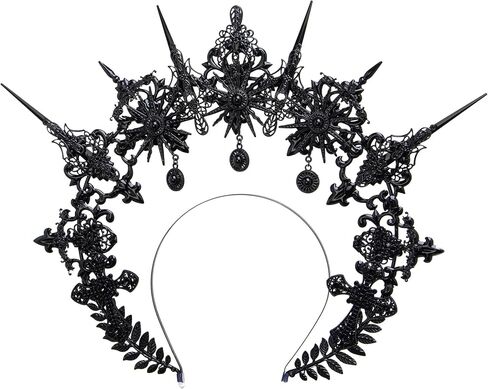 Black Gothic Spiked Halo Crown Mary Goddess Halo Women Halloween Cosplay Headwear For Wedding Party Photos in Saudi Arabia