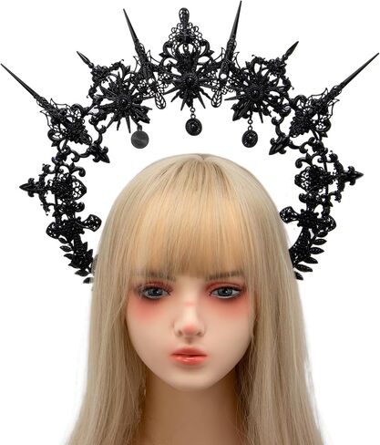 Black Gothic Spiked Halo Crown Mary Goddess Halo Women Halloween Cosplay Headwear For Wedding Party Photos in Saudi Arabia