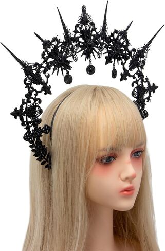 Black Gothic Spiked Halo Crown Mary Goddess Halo Women Halloween Cosplay Headwear For Wedding Party Photos in Saudi Arabia