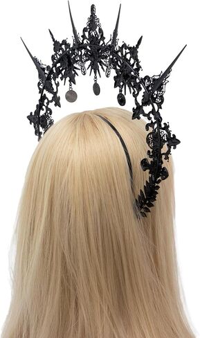 Black Gothic Spiked Halo Crown Mary Goddess Halo Women Halloween Cosplay Headwear For Wedding Party Photos in Saudi Arabia
