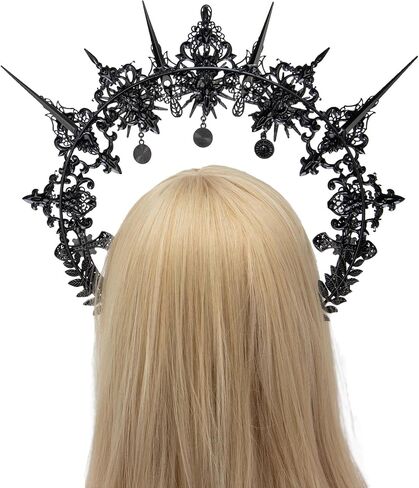 Black Gothic Spiked Halo Crown Mary Goddess Halo Women Halloween Cosplay Headwear For Wedding Party Photos in Saudi Arabia